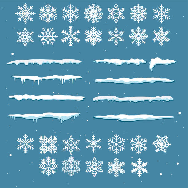 ilustraciones, imágenes clip art, dibujos animados e iconos de stock de vector colección de copos de nieve - snow flakes