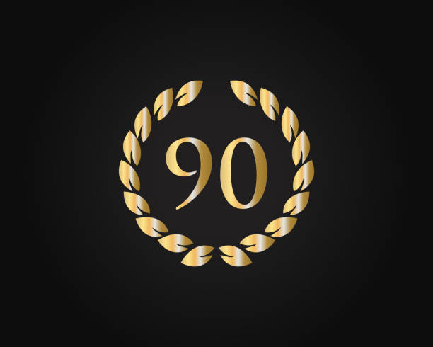 istock 90th Anniversary Ring Logo Template. 90th Years Anniversary Logo With Golden Ring Isolated On Black Background, For Birthday, Anniversary And Company Celebration 1343589434