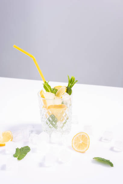 istock water with ice and lemon summer minimalistic still life on white background 1343595659