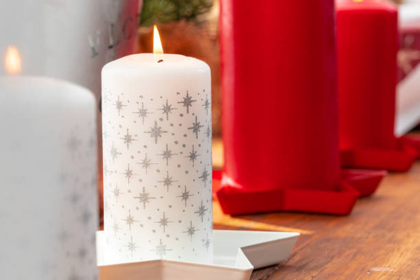 istock Interior decoration with red and white Christmas candles 1343597627