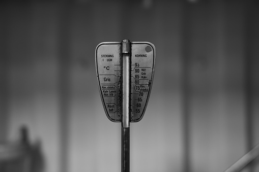 Old Swedish cooking thermometer, black and white