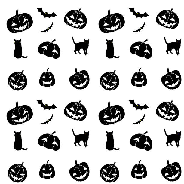 pattern seamless helloween black and white cat pumpkin bat pattern seamless helloween black and white cat pumpkin bat background of the batman stock illustrations