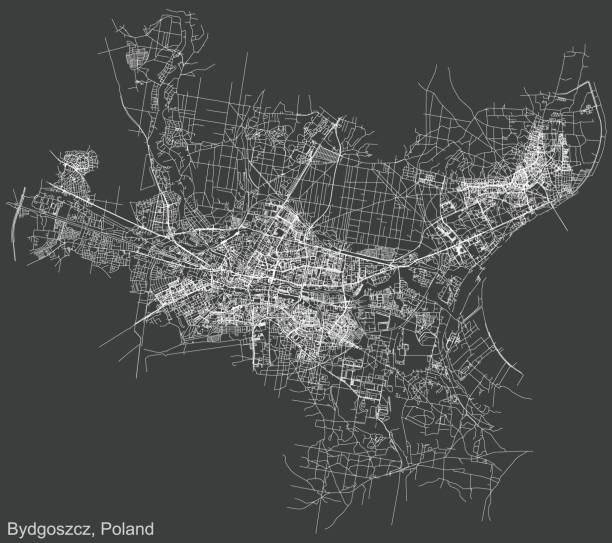 istock Dark negative street roads map of Bydgoszcz, Poland 1343606783