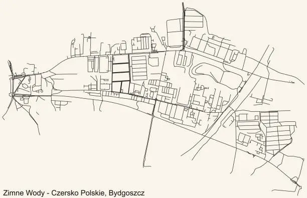 Vector illustration of Street roads map of the Zimne Wody–Czersko Polskie district of Bydgoszcz, Poland