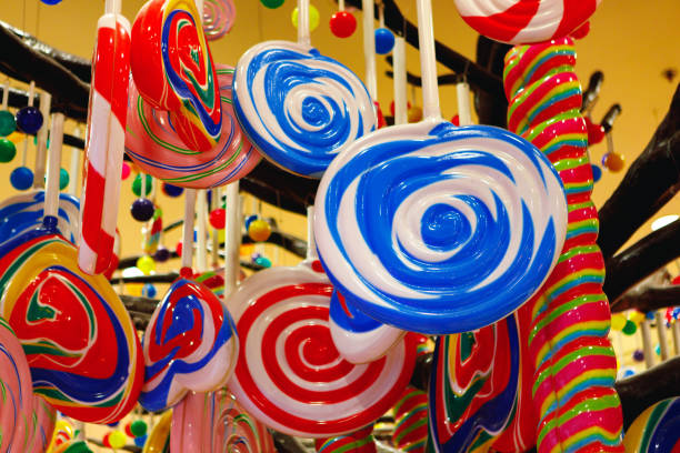 istock Lollipops and candies hanging from ceiling in a shop 1343608449