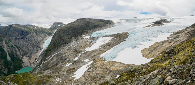 Views of peaks and glacier from Kattanakken (the cat's neck), Jostedalsbreen National Park, Norway.