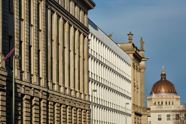 Listed house facades at the "Behrenstrasse" in Berlin-Mitte, view to the east stock photo