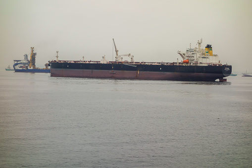 Petrobras BR crude oil tanker PORTINARI ship, on Guanabara bay, Rio de Janeiro. High quality photo