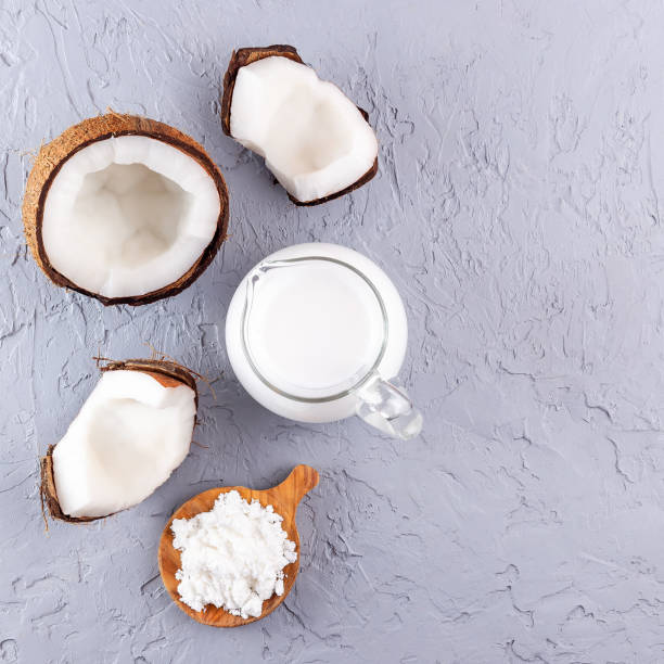 istock Vegan powdered milk made from coconut, powder and dissolved with water, square format 1343617311