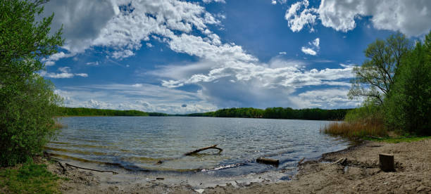 View from the bathing area at the northern banks of lake "Sacrower See" stock photo