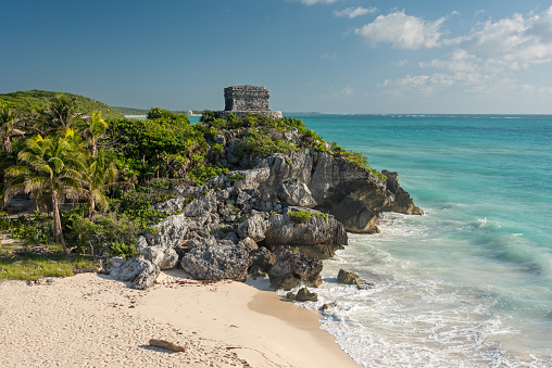 Tulum, Mexico - Wide angle view of the Ruins of Tulum, an ancient Mayan port city on the Yucatan peninsula.