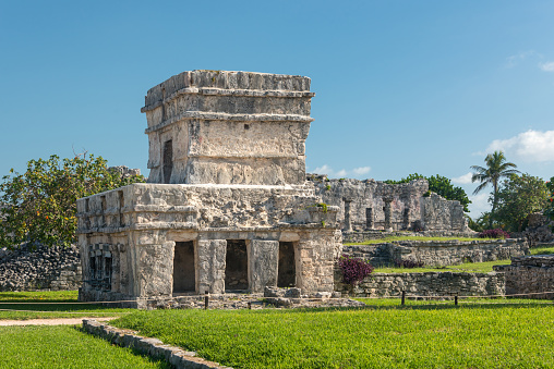Tulum, Mexico - Wide angle view of the Ruins of Tulum, an ancient Mayan port city on the Yucatan peninsula.