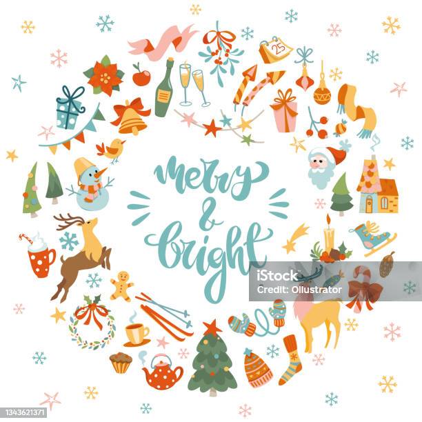Сhristmas Icons Wreath Stock Illustration - Download Image Now - Christmas, Vector, Wreath