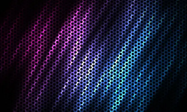 Vector illustration of Dark hexagon tech colorful sport background with carbon fiber.