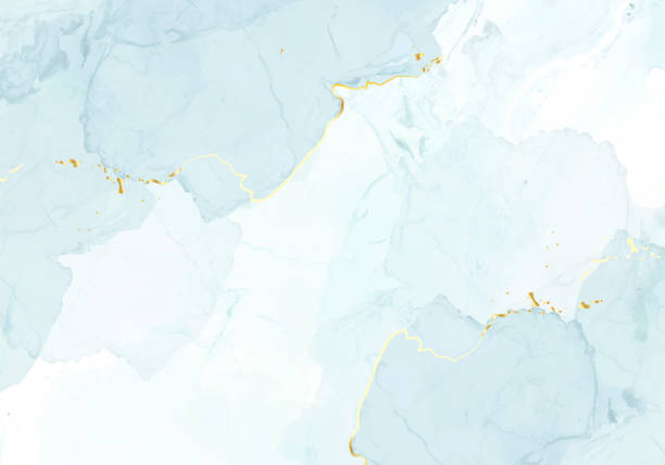 水色の水彩流体塗装ベクトルデザインカード。ほこりっぽい青と黄金のジオードフレーム - marbled effect点のイラスト素材／クリップアート素材／マンガ素材／アイコン素材