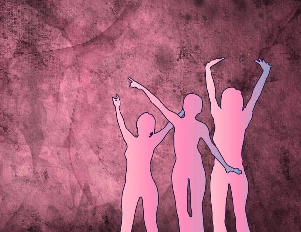 Dancing party girls. Colorful pop art background. 3D rendering