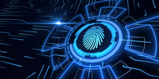 istock Abstract concept of data protection in the network with fingerprint biometric data 1343632217