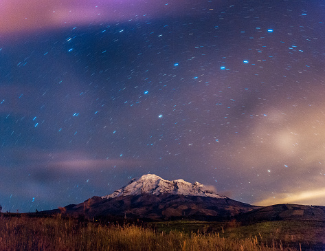 At the foot of the Chimborazo and its star trail