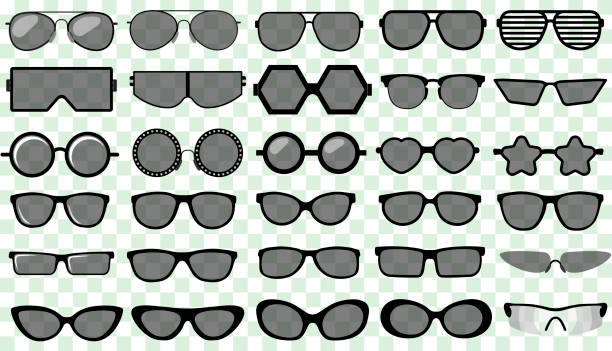 sonnenbrillen-set, sommerbrillen-sonnenschutz-sonnenschutz-sonnenbrille. vektor - human eye glass eyesight sunglasses stock-grafiken, -clipart, -cartoons und -symbole