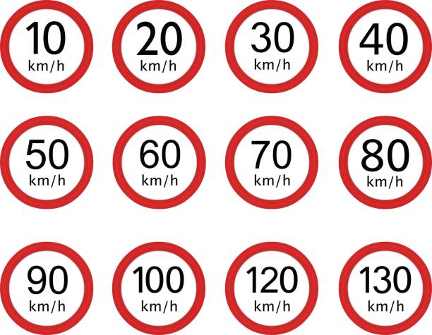 vektordarstellung von höchstgeschwindigkeitsverkehrszeichen, von unterschiedlichen nummern oder kilometern - 100 meter stock-grafiken, -clipart, -cartoons und -symbole