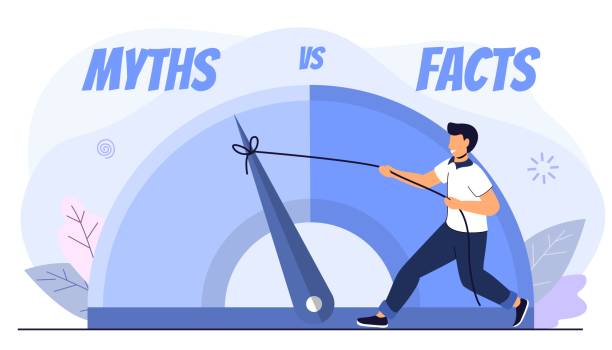 myths vs facts vector illustration on white background thin line speech bubbles with facts and myths speech bubble icons concept of thorough fact-checking or easy compare evidence flat cartoon style - 尊敬 插圖 幅插畫檔、美工圖案、卡通及圖標