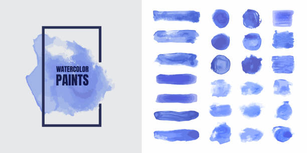 istock Vector illustration. Watercolor blue paint brush strokes collection. Circle spot, ink stroke. Design element for poster, cover, invitation, gift card, flyer, social media, promotion. Indigo color. 1343652580