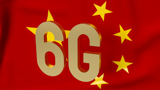 6g gold on Chinese flag for technology  or communications  concept 3d rendering