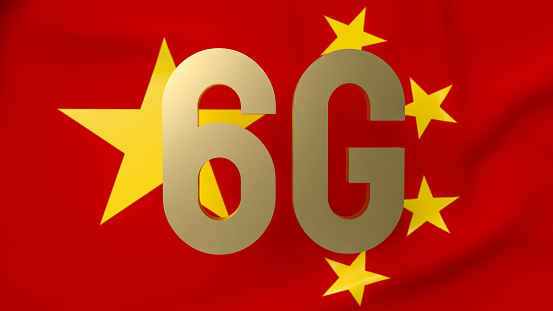 6g gold on Chinese flag for technology  or communications  concept 3d rendering