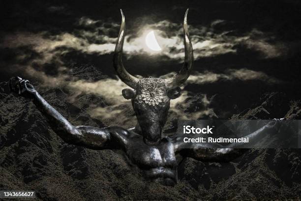 Creepy Mythological Artwork Collage Stock Photo - Download Image Now - Monster - Fictional Character, Minotaur, Greece
