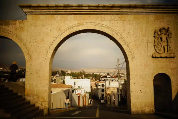 Arequipa, Peru: Yanahuara belvedere. Streetview from the famous archs. High quality photo