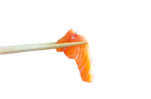 istock Enjoy eating at a sushi restaurant, selective focus of Samurai Salmon, white background 1343664702