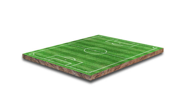 istock 3D Rendering. Green grass soccer field isolated on white background. 1343665478