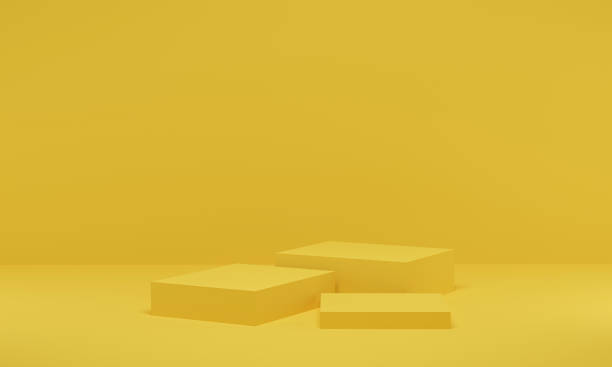 istock 3D rendering. Yellow scene geometric shape podium stage for product promotion 1343665489