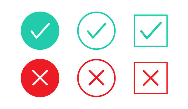 緑のチェック マークと赤い十字アイコン。白い背景に true と false のアイコンのセット。ベクトルの図 - checkbox点のイラスト素材／クリップアート素材／マンガ素材／アイコン素材