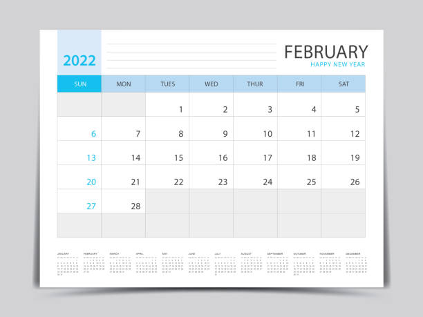 istock February layout design, calendar 2022 year template, Planner simple, Desk calendar 2022 design, blue calendar design, Wall calendar design, printing media, advertisement, office organizer, vector 1343671061