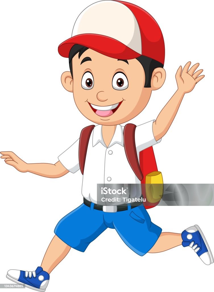 Cartoon Happy School Boy In Uniform Running Stock Illustration - Download  Image Now - Education, Waving - Gesture, Backpack - iStock