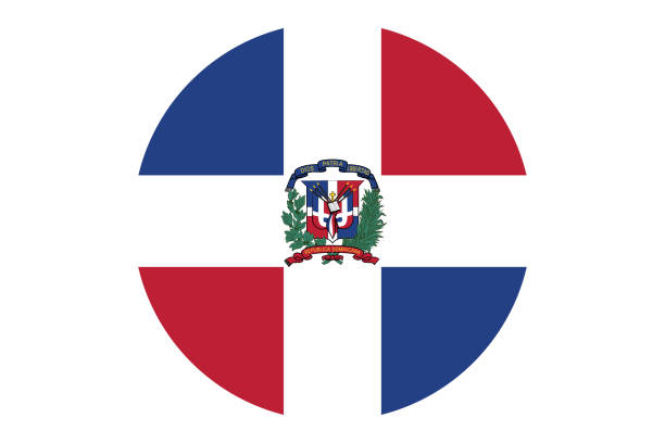 ilustrações, clipart, desenhos animados e ícones de vetor de bandeira circular da república dominicana em fundo branco. - dominican flag