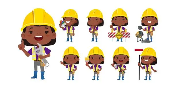Vector illustration of Building worker with different poses