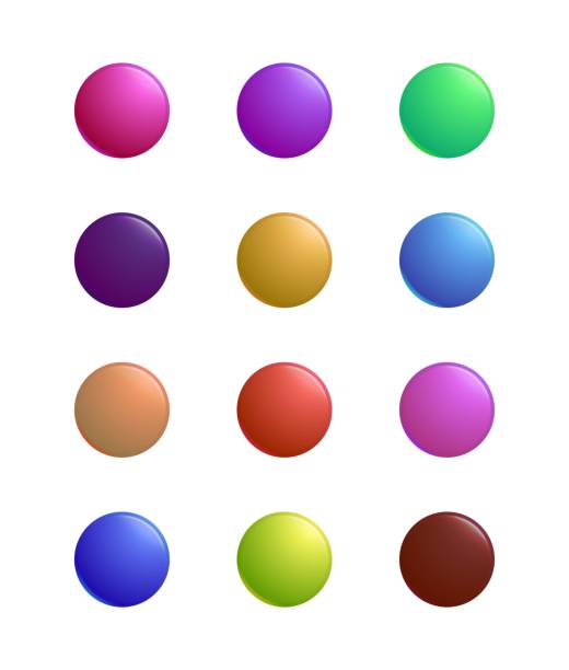 zestaw ikon wielokolorowych okrągłych przycisków wolumetrycznych. - vector vitamin pill purple orange stock illustrations