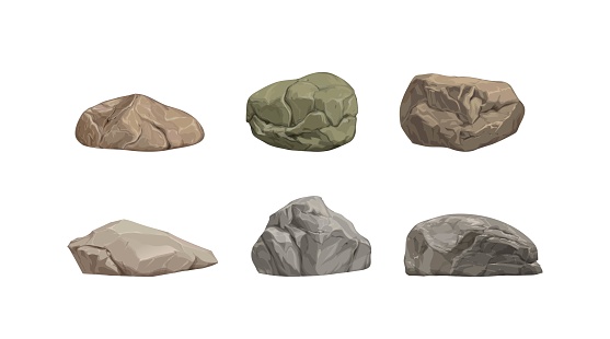 Set of different big cartoon stones. Vector illustration