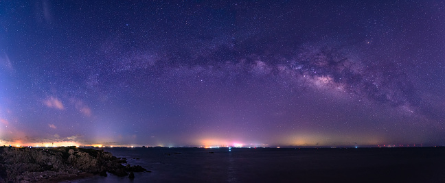 The starry sky by the sea and the Milky way