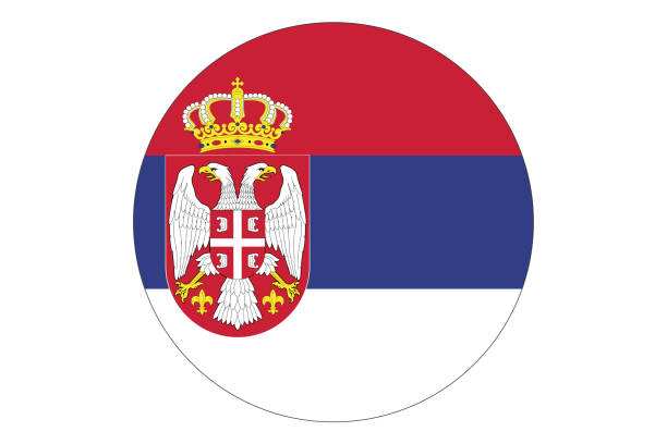 ilustrações, clipart, desenhos animados e ícones de vetor da bandeira circular da sérvia em fundo branco. - serbian flag