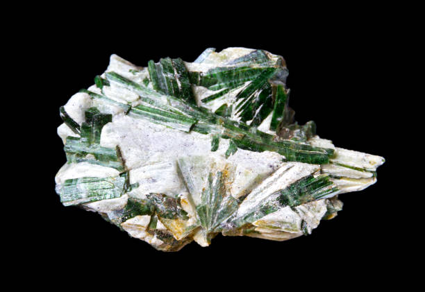 istock Actinolite in talc gemstone on a black background 1343692705