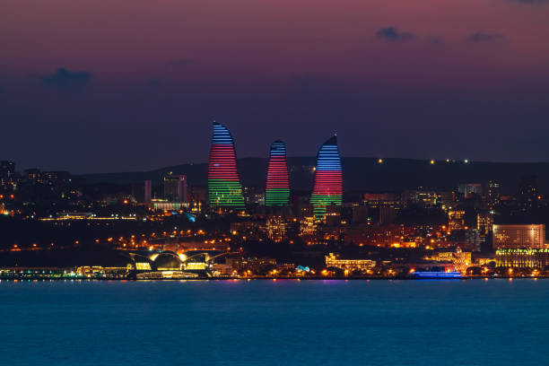 Baku city in the evening lights Baku city in the evening lights baku national park stock pictures, royalty-free photos & images