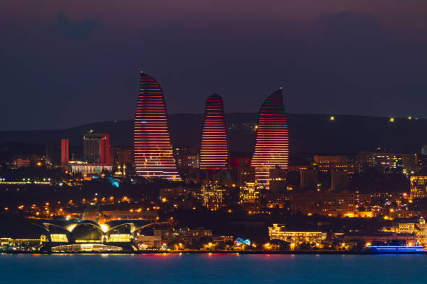 Baku city in the evening lights Baku city in the evening lights baku national park stock pictures, royalty-free photos & images