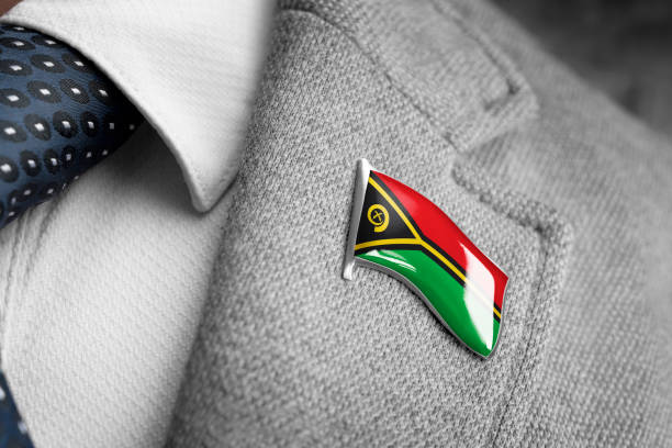 metal badge with the flag of vanuatu on a suit lapel - lapel brooch badge suit imagens e fotografias de stock