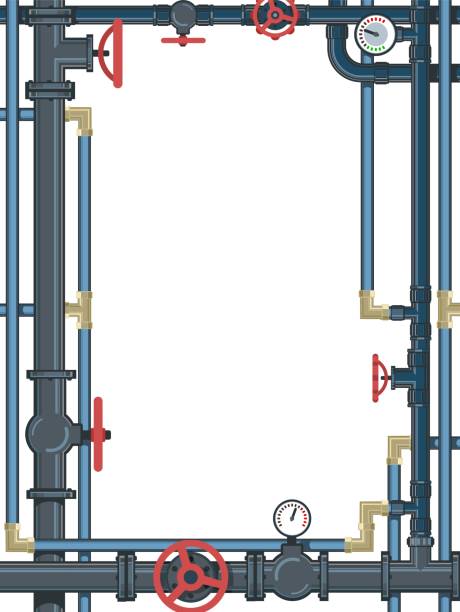 istock Water fittings. Pipeline for various purposes. Frame with a place for the text about the service. With many taps. Illustration isolated on background vector 1343698757
