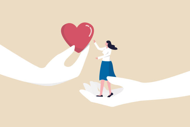 ilustrações de stock, clip art, desenhos animados e ícones de empathy or sympathy understanding and share feeling with others, support or help community, kindness and compassion concept, supporting hand carry misfortune depressed woman and giving heart shape. - forgiveness