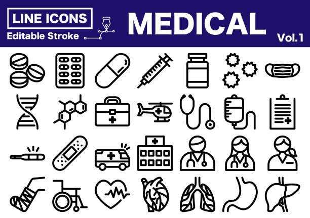 Medical icon set Editable stroke You can change the line thickness of the vector material. (The line thickness of this material is 32px) sho instrument stock illustrations