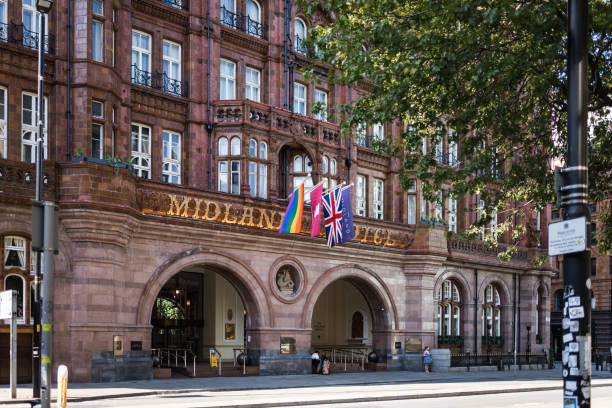 the midland hotel in manchester during pride weekend - midlands imagens e fotografias de stock